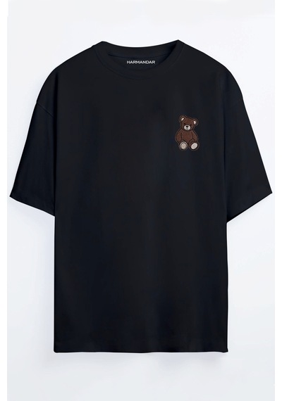Ayıcık Baskılı Unisex Oversize T-shirt Siyah