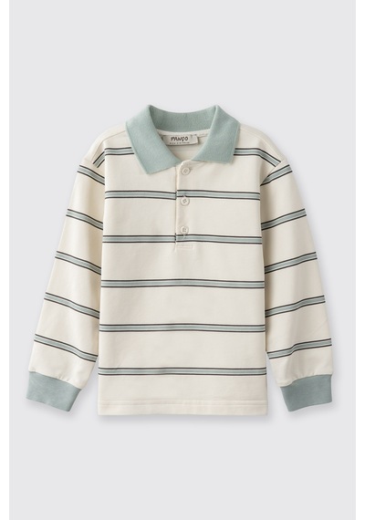 Panço Erkek Bebek Çizgili Yakalı Ekru Sweatshirt Krem