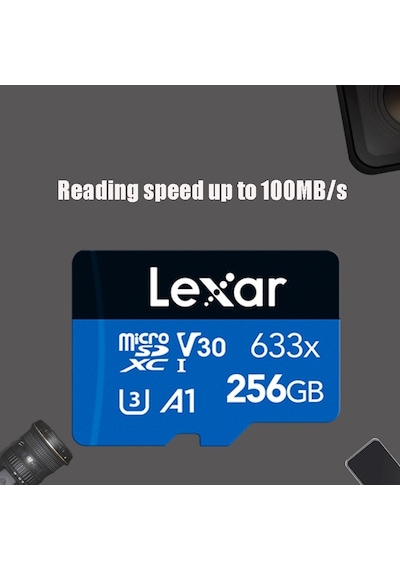 Sones Lexar 633x 256gb Yüksek Hızlı Cep Telefonu Kamera Hafızası Tf Kartı Anahtarı Genişletme Sürüş Kaydedici Özel Depolama Flaş Bellek Kartı