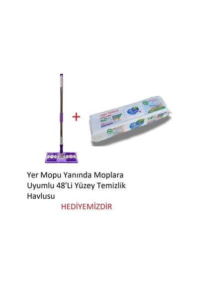 Teleskopik Yer Mopu Mor +yüzey 48'li Temizlik Bezi Hediyeli