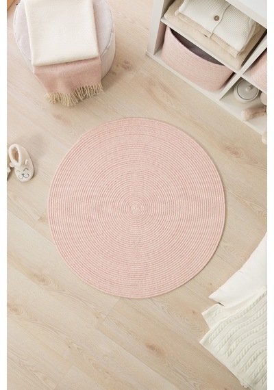 Ocean Home Textile Yıkanabilir Pembe Kırçıllı Pamuklu Halı Kilim 80 cm çap