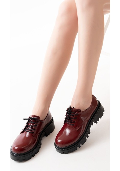 868-754 Bordo Rugan Bağcıklı Günlük Yüksek Tabanlı Loafer Ayakkabı Bordo