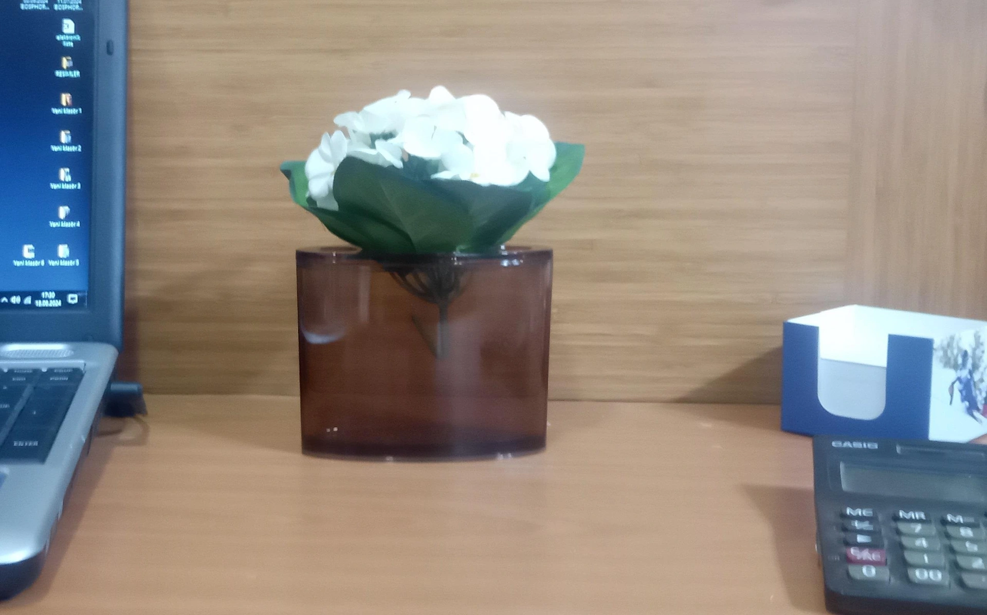 2 Adet Vazo Dahil,vazoda Çiçek,beyaz Yapay Çiçek,vazo Dekoratif Oval Kahverengi 13x5x15cm Çok Renkli
