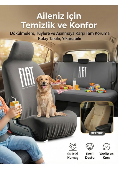 Fiat Multipla İle Uyumlu Koltuk Kılıfı Koruma Seti Ön Arka Uyumlu Gri