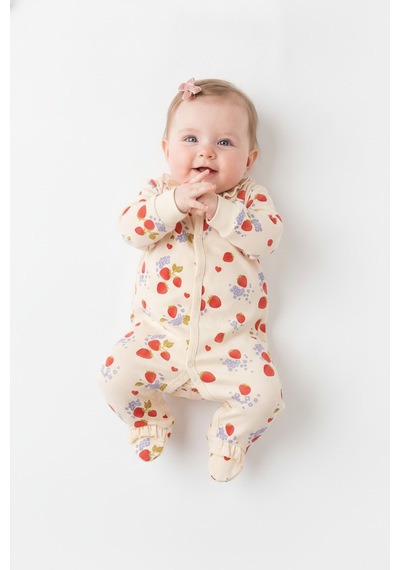 Tiffany Baby & Kids Strawberry Garden Organik Tasarımlı Patikli Tulum ekru
