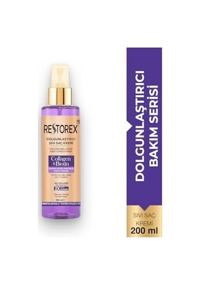 Restorex Collagen & Biotin Sıvı Saç Kremi Durulanmayan, Dolgunlaştırıcı Etki, Kolajen & Biotin İçerikli, Anında Tarama & Parlaklık, 200 Ml