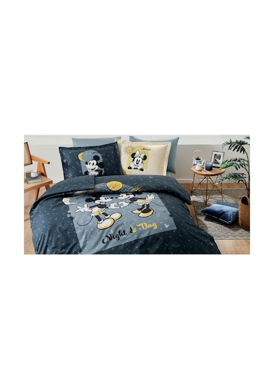Mickey & Minnie Mouse Day Çift Kişilik Disney Lisanslı Lastikli Çarşaf Nevresim Takımı Mavi