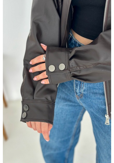Kadın Astarlı Deri Ceket Güçlü & Şehirli Stil Kahverengi