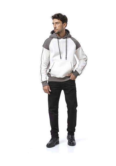 Cipo & Baxx Erkek Kapüşonlu Renk Bloklu Sweatshirt Cl591 Ekru