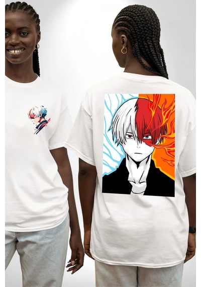 My Hero Academia Boku Anime Beyaz Oversize Unisex Ön Ve Sırt Baskılı Tişört Beyaz