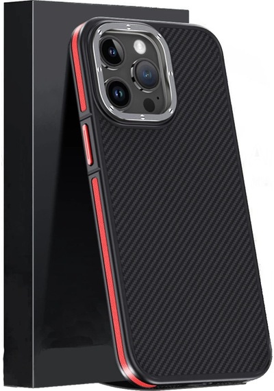 Cosmotex Joko İphone 15 Pro Kılıf Aramid 600d Kevlar Karbon Fiber Magsafe Kapak - Kırmızı