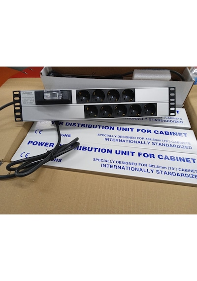 19" 2U 9'Lu Schuko Sigortalı Alüminyum  Priz (12 ADET)