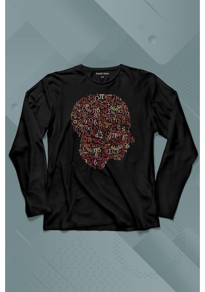 İnsan Kafası Matematik Formüllü Sayı Numaraları Denklem Uzun Kollu Tişört Baskılı Çocuk T-shirt 001