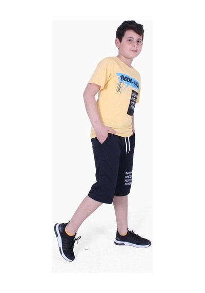 Fyk Kids Boom Sklk Yazı Baskılı Erkek Çocuk Alt-üst Kapri Takım Sarı