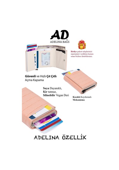 Adelina Bags Adelina Pudra Timsah Desenli Mekanizmalı Otomatik Kızaklı Kartlık Pudra