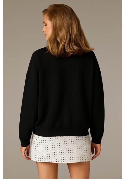 Fashion Friends Oversize Bisiklet Yaka Siyah Kadın Sweatshirt 25k0141k1 SiYAH
