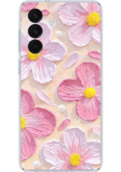Samsung Galaxy S26+ Plus Uyumlu Pembe Beyaz Çiçekler Sulu Boya Baskılı Silikon Kılıf Renkli