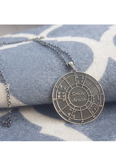 Vaoov 925 Ayar Gümüş Doğum Haritası Astroloji Kolye