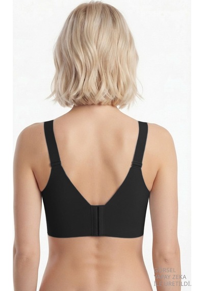 Cottonill Seamless Bra - Elvora Siyah Lazer Kesim Rib Dokulu Tül Detaylı Balensiz Kadın Sütyen