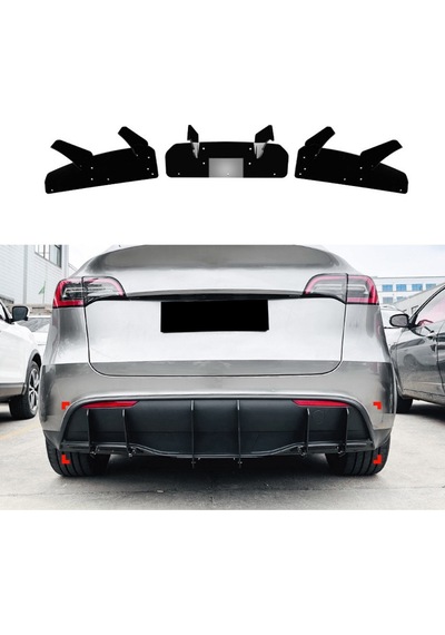 Tesla Juniper Arka Tampon Spoyleri Arka Difüzör 3 Adet Parlak Siyah