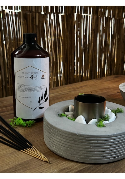 Dekoratif Bio-fire V2 Beton Masaüstü Şömine + 1 Lt Bio-ethanol Yakıt