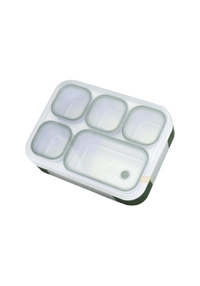 Bento 1000ml Lunchbox Tek Katlı 5 Bölmeli Çelik Sefer Tası Yemek Kutusu Koyu Yeşil Çok Renkli