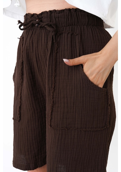 The Voler Müslin Şort Kadın Yüksek Bel Oversize Rahat Kesim Cepli %100 Pamuklu Yazlık Şort Kahverengi The Voler Müslin Şort Kadın Yüksek Bel Oversize Rahat Kesim Cepli %100 Pamuklu Yazlık Şort Kahverengi