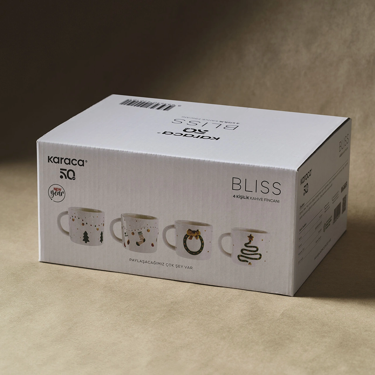 Karaca New Year Yılbaşı Bliss 4 Kişilik Kahve Fincan Takımı 100 Ml Beyaz