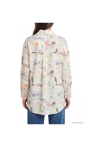 Lcw Modest Ekru Desenli Oversize Kadın Gömlek Tunik