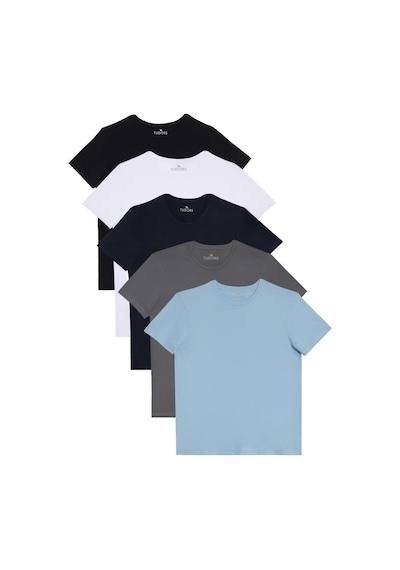 Tudors Unisex 5'li Pkt Siyah-beyaz-lacivert-k.gri-a.mavi Slim Fit Dar Kesim %100 Pamuk Bisiklet Yaka Tişört-32940 Multi