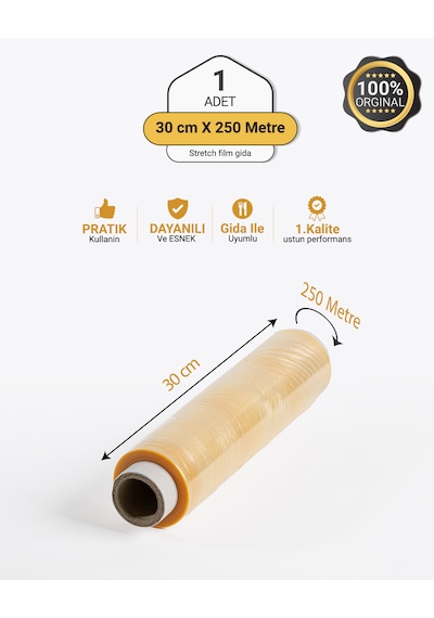 1 Adet 30cm X 250mt Gıda Streç Film Yemekçiler Çiğ Köfteciler Ve Şarküteriler İçin 1.kalite