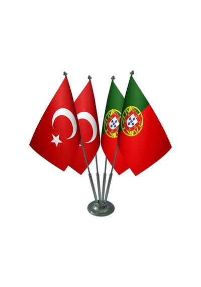 Masa Üstü Portekiz Bayrağı Türk Bayrağı Dörtlü Krom Direk Masa Ba