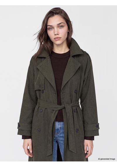 Lcw Modest Haki Kuşaklı Kadın Gabardin Trençkot