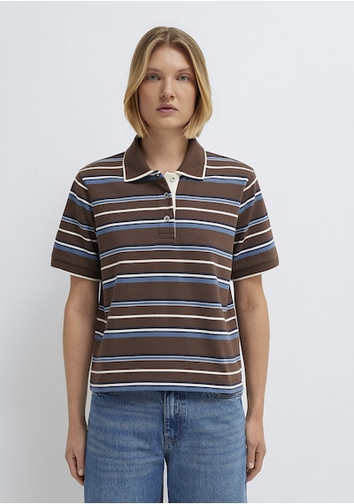 Mavi - Çizgili Polo Yaka Kahverengi Tişört 1614119-88068