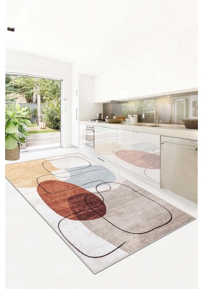 West Home Dijital Baskı Yıkanabilir Kaymaz Taban Leke Tutmaz Bej Mutfak Halısı Salon Halısı Ve Yolluk Wh 578 Beige