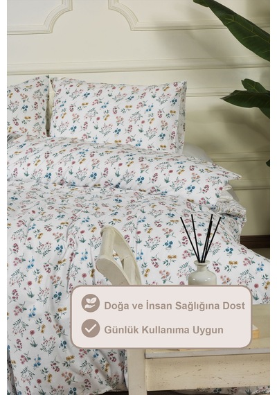 Elart Lyra Nevresim Takımı Çift Kişilik %100 Pamuk Ranforce Lastikli Çarşaf 200x220 Cm Yeşil Yeşil