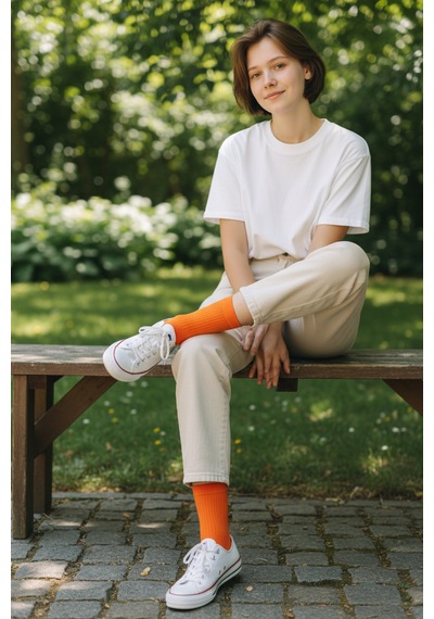 Socks Stores 6 Çift Unisex Renkli Pamuklu Soket Çorap - Renkli Tenis Boy Çorap Turuncu