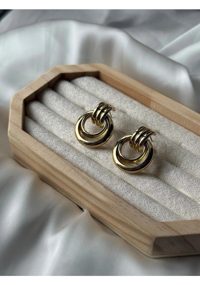 Gold Renk Halka Bağlantı Küpe Altın
