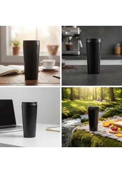 400 Ml Siyah Termos Kupa - Çift Katmanlı Paslanmaz Çelik Seyahat Bardağı Travel Mug - 4-6 Saat Sıcak/soğuk Tutan Kilitli Kapaklı Kahve Termosu Bpa Free Açık Beyaz