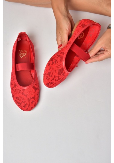 Fox Shoes Y726924306 Kırmızı Dantel Kadın Babet