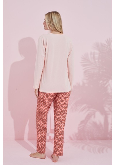 Siyah İnci Pamuklu Örme Pijama Takım 24240182 Somon