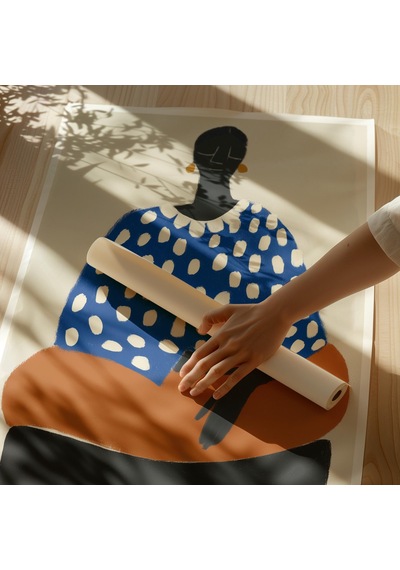 Modern Afrikalı Kadın Duvar Sanatı Baskısı Minimalist Portre İllüstrasyon Cesur Mavi Ve Turuncu Soyut Figür Çağdaş Dekorasyon