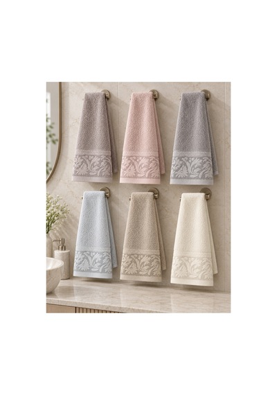 Sarmaşık Desenli Renkli Havlu 50x90 Cm 6 Lı Set %100 Pamuk - Çok Renkli