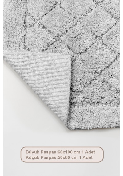 Elart Frio Banyo Halısı Paspas Takımı Pamuklu 2 Adet 60x100 Cm Gri Gri