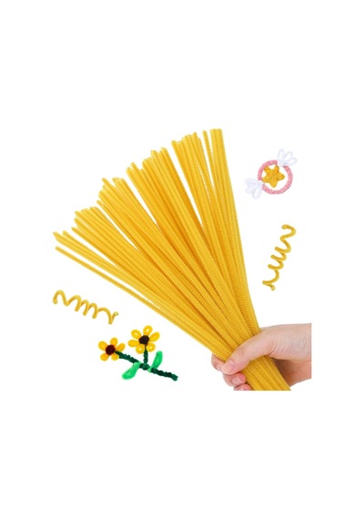 25'li Sarı Renkli Şönil, Eğitici Şönil Seti, Tüylü Tel, 30 Cm, Peluş Tel