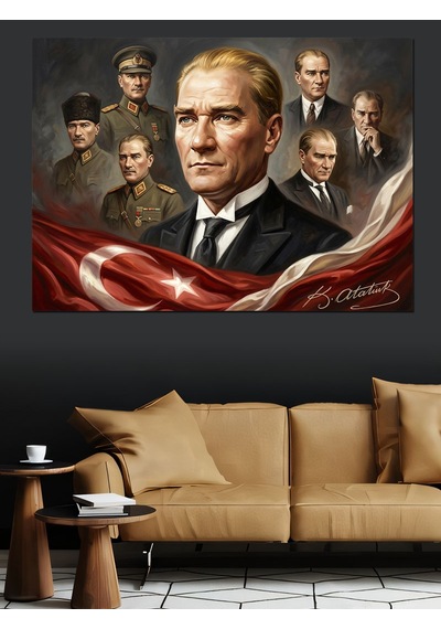Gazi Mustafa Kemal Atatürk Tablosu Dekoratif Kanvas - Mdf Ahşap Tablo
