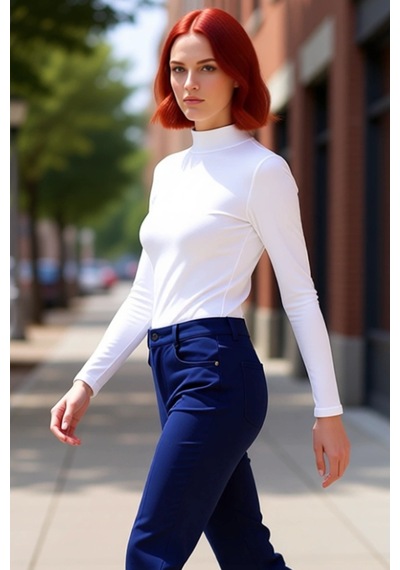 Ersefa Moda Dik Yaka Örme Slim Düz Desen Casual Günlük Regular Uzun Kol Beyaz