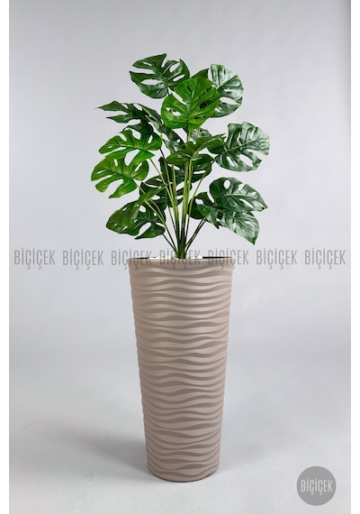 Biçiçek Yapay Monstera Deve Tabani Bi̇tki̇si̇ 130 Cm Mocha Kumsal Saksıda