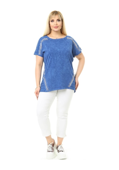 Mia Butik Büyük Beden Mavi Yuvarlak Yaka Bluz-1059 Mavi