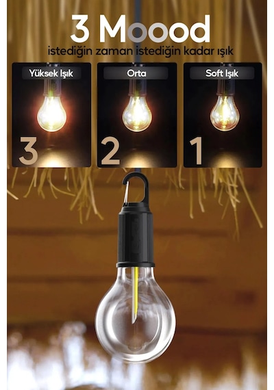 Taşınabilir Şarjlı Led Ampül Outdoor Kamp Bahçe Lambası 10w Askıl